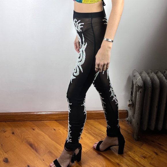 Discount Universe Tribal Skeleton Sequin Pants Sheer NWOT - Picture 6 of 9